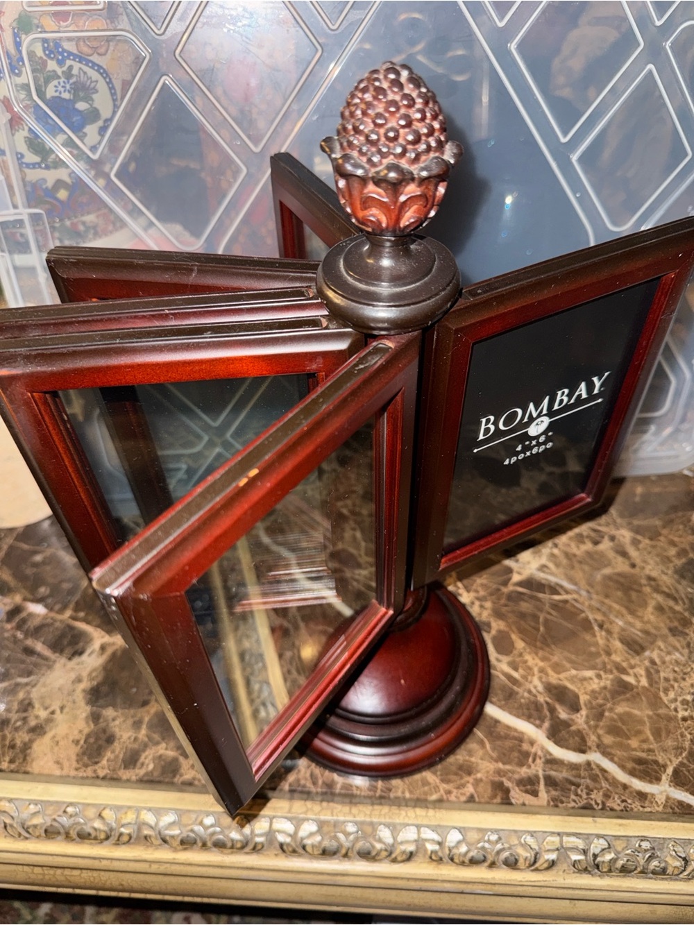 Bombay Dark Mahogany Rotating Photo Frame Tower/4-6 photo Vintage